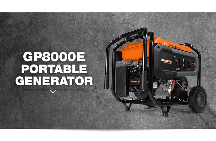 Generac 7676 GP8000E 8,000-Watt Gas-Powered Portable Generator - Electric Start with COsense - Powerrush Advanced Technology - Reliable Power for Emergencies and Recreation - CARB Compliant