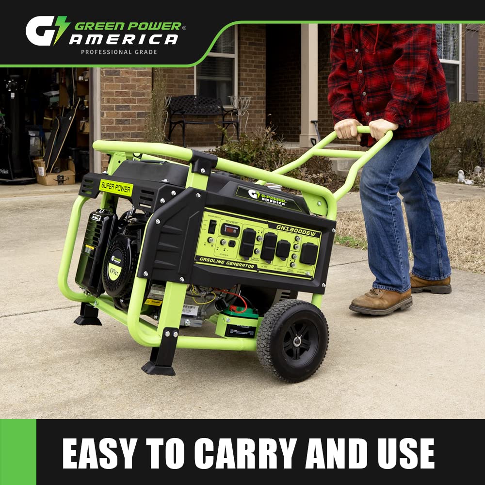 Green-Power America Portable Generator 13000 Watt,Gasoline Powered,Recoil/Electric Start, 12V-8.3A Charging Outlets, Home Back Up & RV Ready