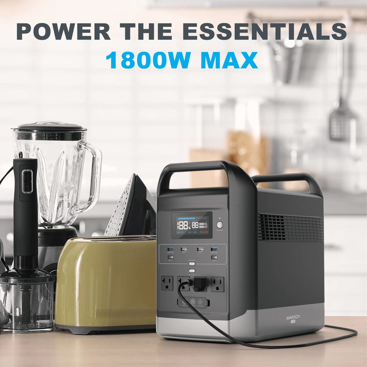 MARXON Portable Power Station 1800W, 1440Wh LiFePO4 Solar Generator, 1.2Hrs 80% Recharged, Parallel to Get Double Capacity 2880Wh/3600W, UPS Supported, Ideal for Rvers, Tailgating & Home Emergency